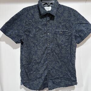 paperdenim&cloth Shirt Mens L Blue Floral Short Sleeve Button Down Slim Fit HOLE
